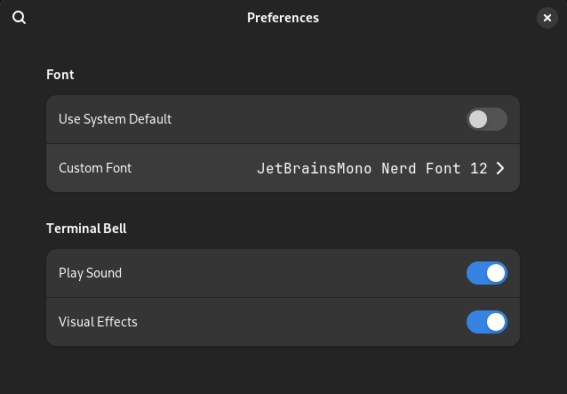 NerdFont configuré correctement dans les préférences de mon terminal GNOME